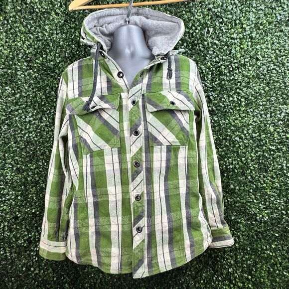 ENGELBERT STRAUSS Jacket‎ Men's L Overshirt Button Up Plaid Polo Collar Hooded - Picture 1 of 12